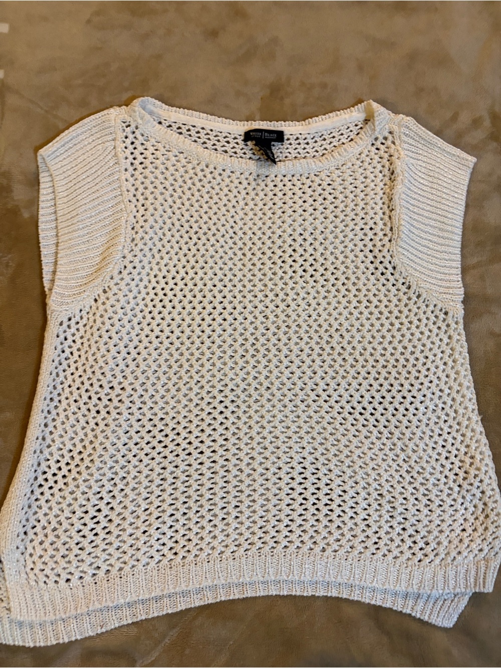 White House Black Market Cream Open-Knit Sleeveless Top